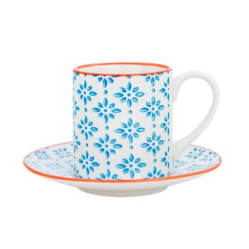 Nicola Spring - Ensemble tasse à expresso et soucoupe à motifs - Bleu et orange 1