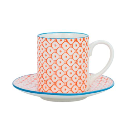 Nicola Spring Patterned Espresso Cup and Saucer Set - Orange and Blue