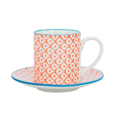 Set tazzina da caffè con piattino Nicola Spring con motivi - Arancione e blu