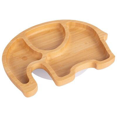 Tiny Dining Children's Bamboo Suction Elephant Plate - White