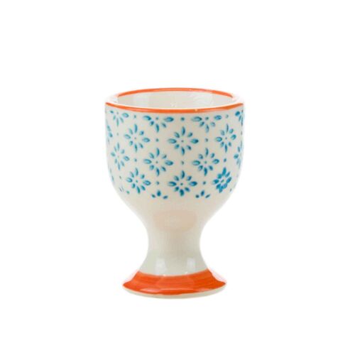 Nicola Spring Hand-Printed Japanese China Breakfast Boiled Egg Cup - Blue / Orange