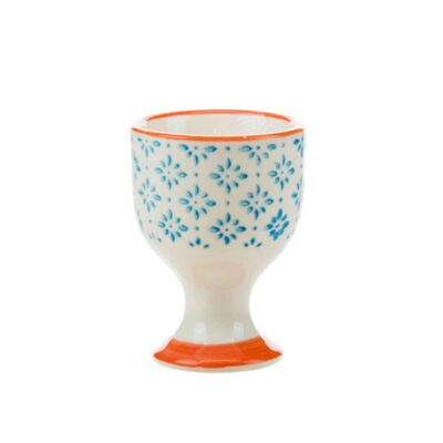 Nicola Spring Coquetier à la coque en porcelaine japonaise imprimé à la main - Bleu / Orange