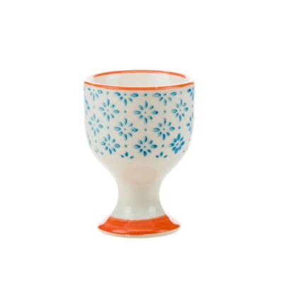 Nicola Spring Huevera cocida para desayuno de porcelana japonesa impresa a mano - Azul / Naranja