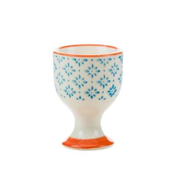Nicola Spring Coquetier à la coque en porcelaine japonaise imprimé à la main - Bleu / Orange 1