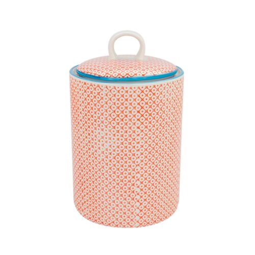 Nicola Spring Hand-Printed Japanese China Kitchen Biscuit Barrel - Orange / Blue - 3L