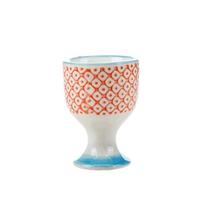 Nicola Spring Hand-Printed Japanese China Breakfast Boiled Egg Cup - Orange / Blue