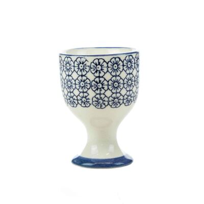 Nicola Spring Coquetier à la coque en porcelaine japonaise imprimé à la main - Floral bleu