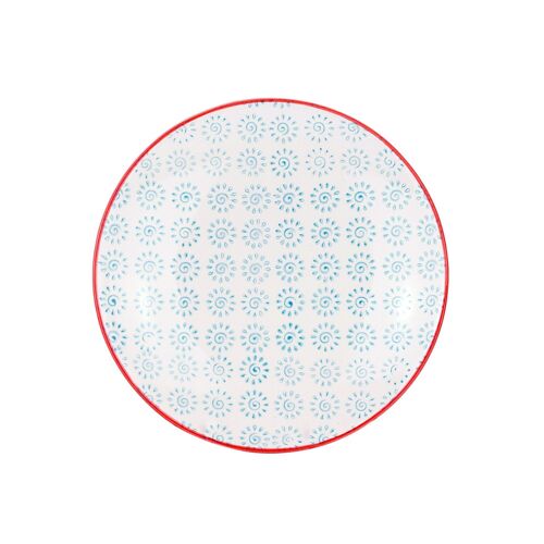Nicola Spring Patterned Dessert Side Plate - 180mm - Turquoise and Red