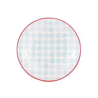 Nicola Spring Patterned Dessert Side Plate - 180mm - Turquoise and Red