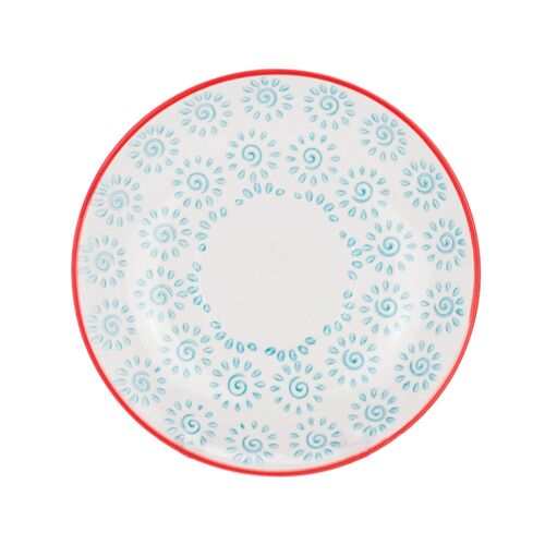 Nicola Spring Patterned Porcelain Saucer - Turquoise and Red