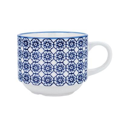 Nicola Spring gemusterter Porzellan-Stapelbecher – blaue Blume