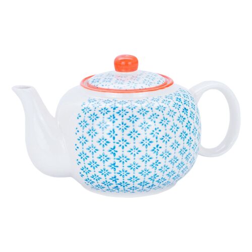 Nicola Spring Patterned Porcelain Teapot - Blue and Orange