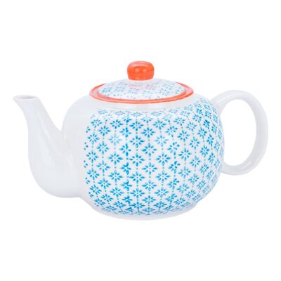 Nicola Spring gemusterte Porzellan-Teekanne – Blau und Orange