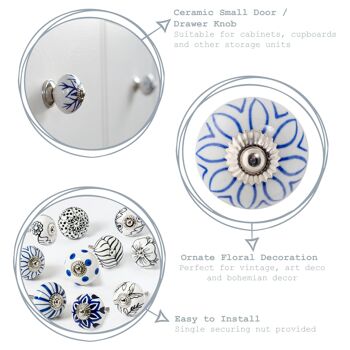 Bouton et poignée de porte en céramique à pois de Nicola Spring - Blanc et bleu foncé 5