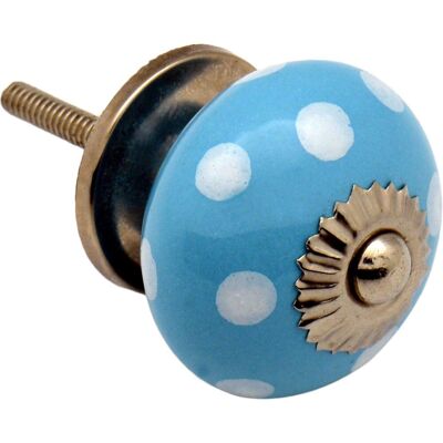 Nicola Spring Ceramic Polka Dot Door Knob and Handle - Light Blue and White