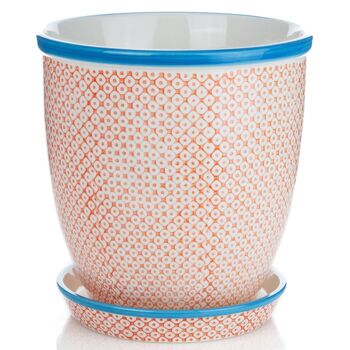 Nicola Spring Pot de Fleur en Chine Japonaise Imprimé à la Main avec Bac d'Égouttement - Orange / Bleu - 203 mm 1