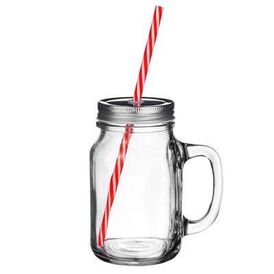 Rink Drink Jam Jar Drinking Glass with Lids and Straws - 620ml