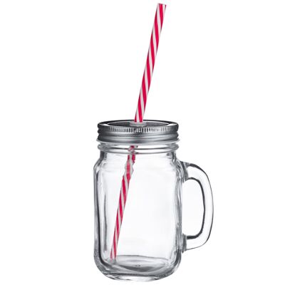 Rink Drink Jam Jar Trinkglas mit Deckel und Strohhalmen – 450 ml