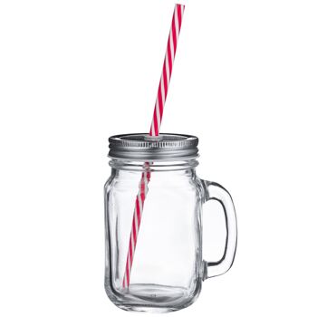 Rink Drink Jam Jar Verre à Boire avec Couvercles et Pailles - 450ml 1