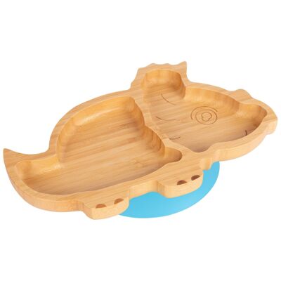 Assiette Dinosaure en Bambou pour Enfant Tiny Dining avec Ventouse - Bleu