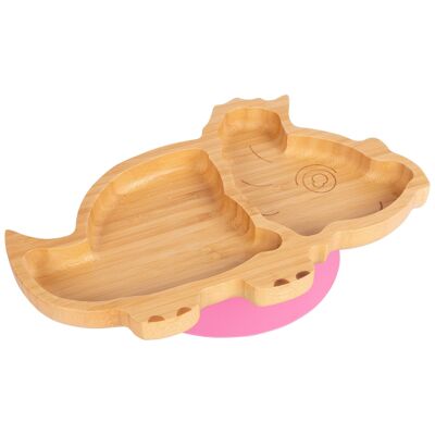 Assiette dinosaure en bambou pour enfant Tiny Dining avec ventouse - Rose