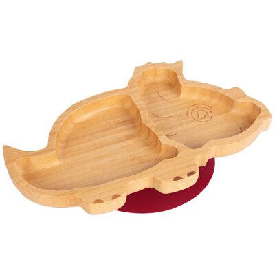 Assiette Dinosaure en Bambou pour Enfant Tiny Dining avec Ventouse - Rouge