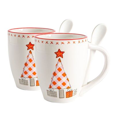 Nicola Spring 2-teiliges Weihnachtstassen- und Löffel-Set – 13 cm – Patchwork