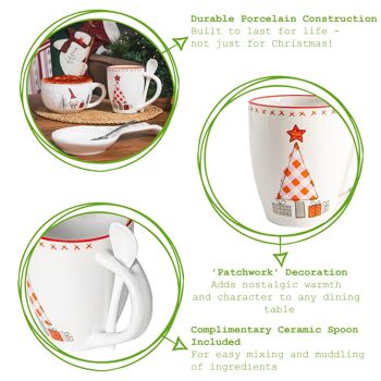 Nicola Spring Ensemble tasse et cuillère de Noël 2 pièces - 13 cm - Patchwork 3