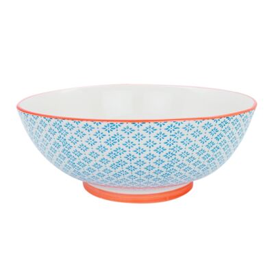 Nicola Spring 300mm Floral Hand Printed China Salad Bowl - Blue