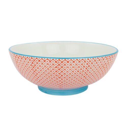 Nicola Spring 300mm Floral Hand Printed China Salad Bowl - Orange