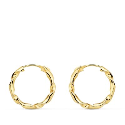 18K AROS ORO AMARILLO HUECOS RETORCIDOS, 16X2 MM