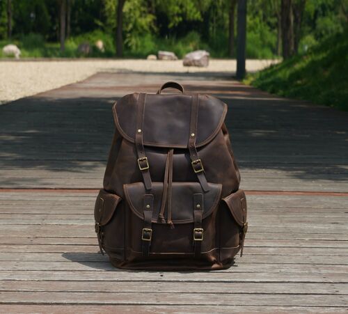 Military Style Leather Backpack