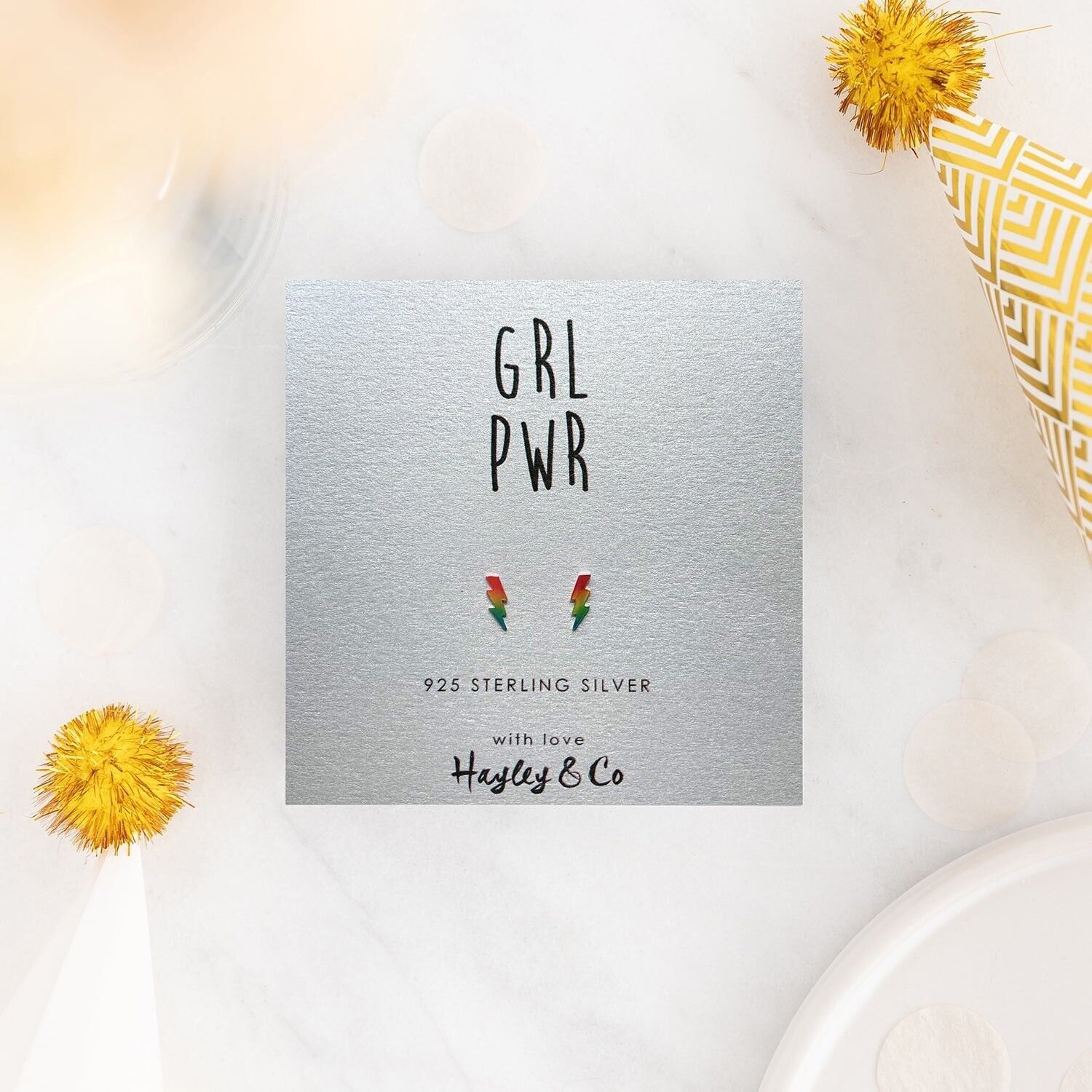 Grl Pwr Orecchini con fulmine in argento sterling