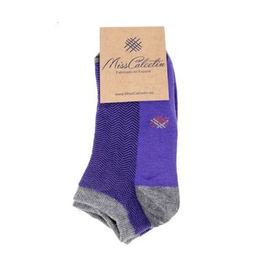 MissCalcetin Tobillero Espiga Violeta-Gris