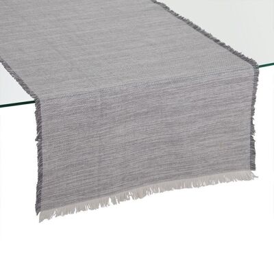 CHEMIN DE TABLE À FRANGES BEIGE-GRIS FONCÉ TS601177