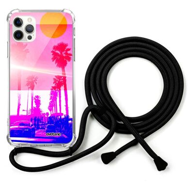 Coque cordon iPhone 12/12 Pro avec cordon noir - Sunset