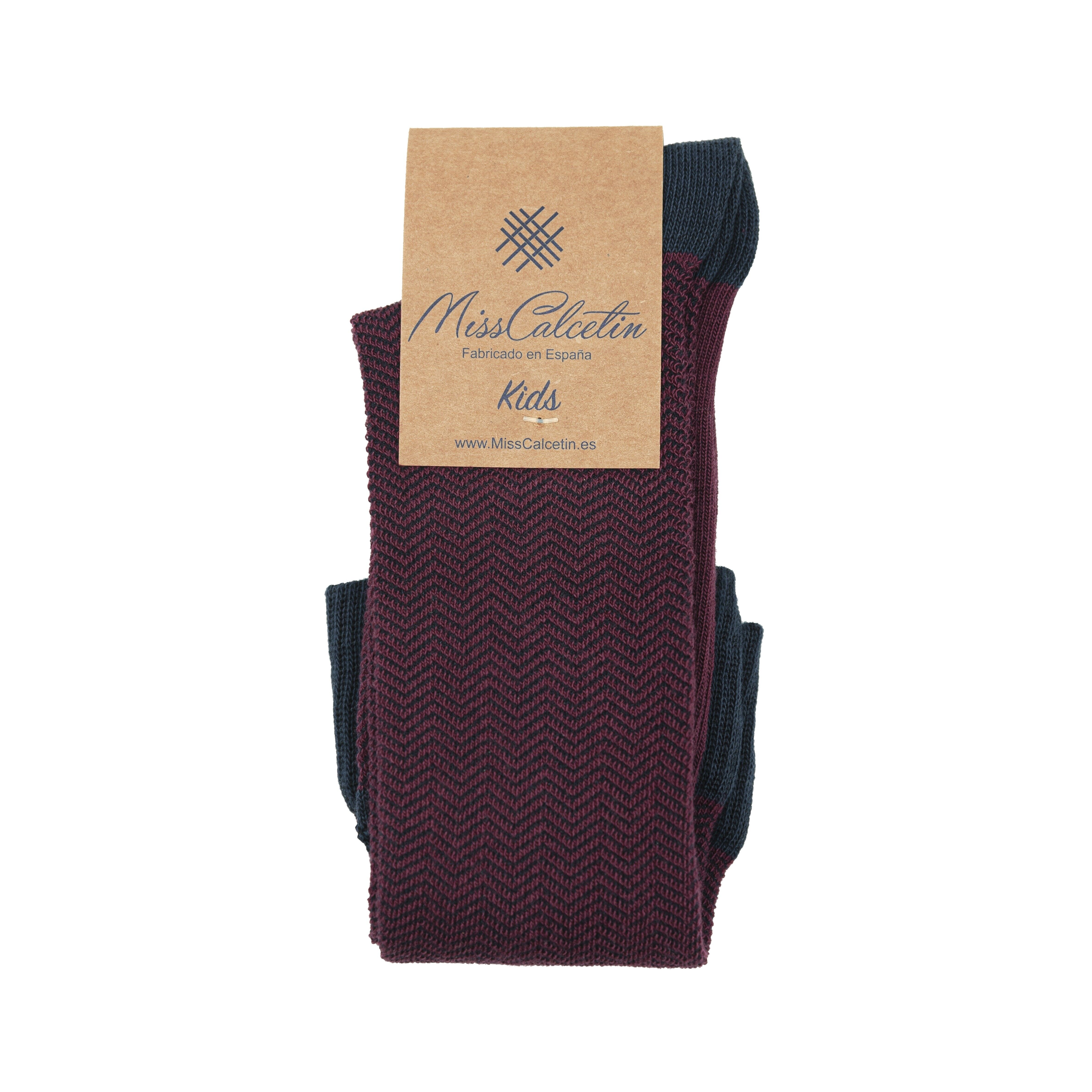 MissCalcetin Kids Caña  Alta Espiga Burdeos - Azul Marino