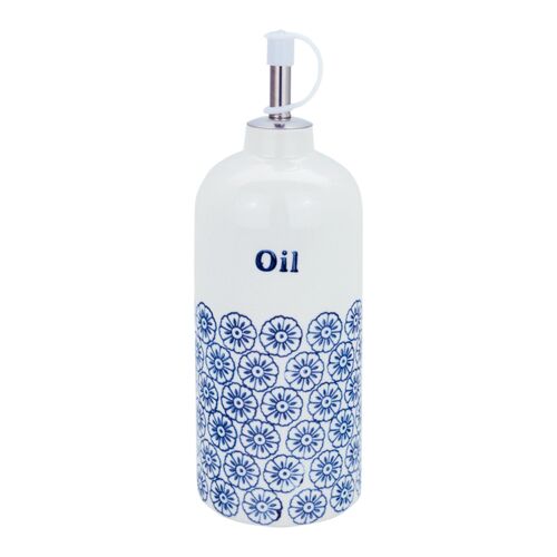 Nicola Spring Hand-Printed Japanese China Olive Oil Dispenser Bottle - Blue Floral - 500ml