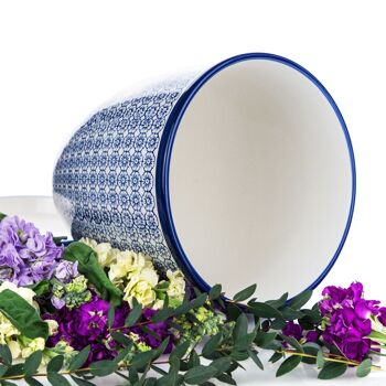 Nicola Spring Pot de fleurs en porcelaine japonaise imprimé à la main avec bac d'égouttage - Floral bleu - 203 mm 3