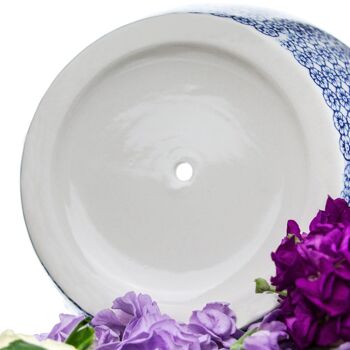 Nicola Spring Pot de fleurs en porcelaine japonaise imprimé à la main avec bac d'égouttage - Floral bleu - 203 mm 5