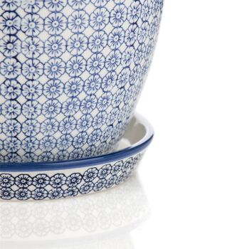 Nicola Spring Pot de fleurs en porcelaine japonaise imprimé à la main avec bac d'égouttage - Floral bleu - 203 mm 6