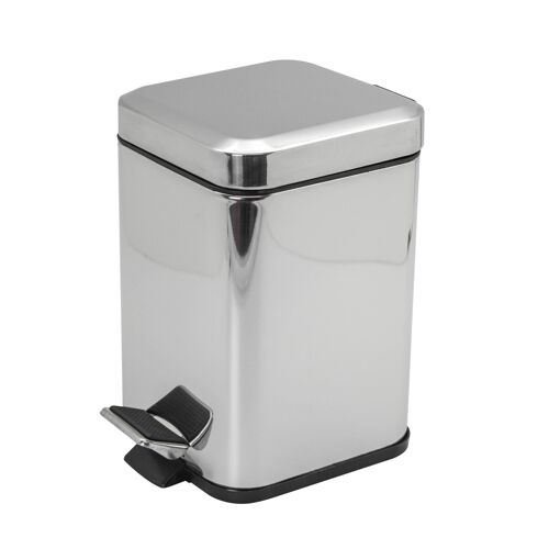 Harbour Housewares Square Steel Bathroom Pedal Bin - 3 Litres - Chrome