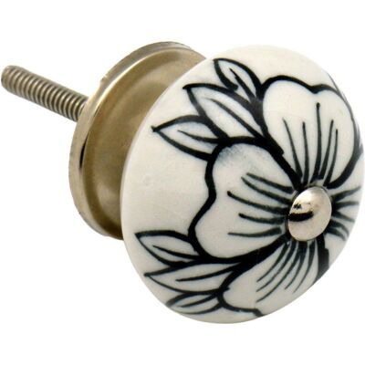 Nicola Spring Floral Ceramic Door Knob and Handle - Black and White Flower Bud