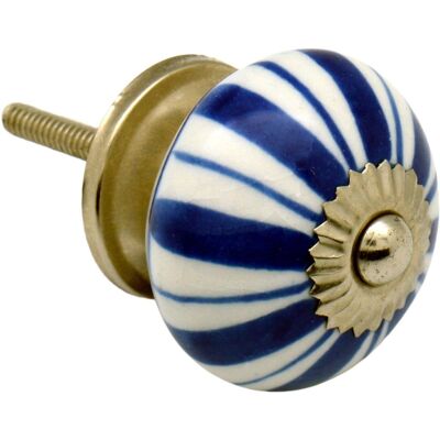 Nicola Spring Floral Ceramic Door Knob and Handle - Dark Blue Flower Lines