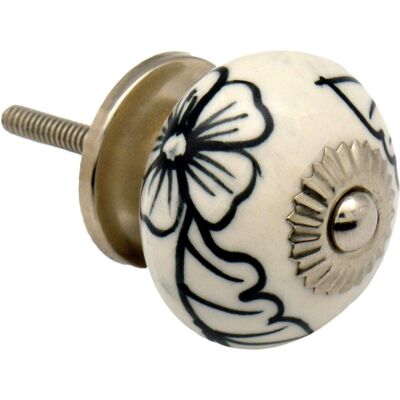 Nicola Spring Floral Ceramic Door Knob and Handle - Black and White Blooms