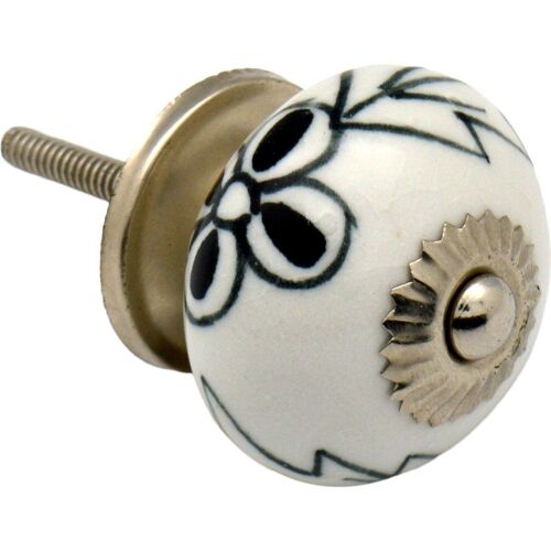 Nicola Spring Floral Ceramic Door Knob and Handle - Black and White Flower