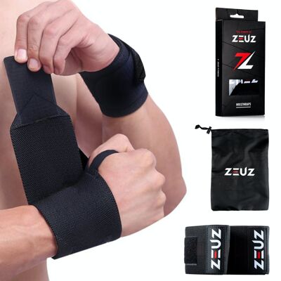 ZEUZ® 2x Fitness & CrossFit Polsband - Muñequeras – Krachttraining – Polsbrace – Zwart