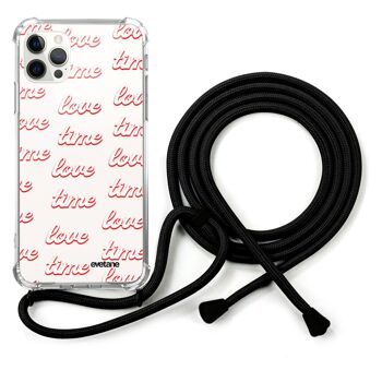 Coque cordon iPhone 12/12 Pro avec cordon noir - Love Time 1