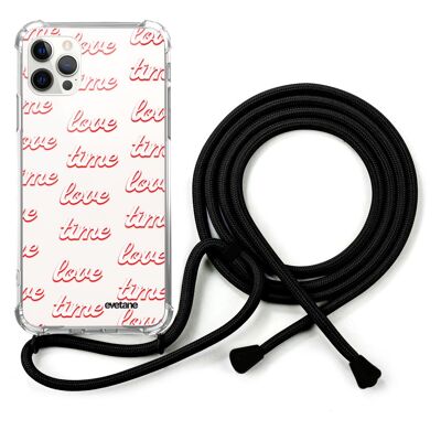 Coque cordon iPhone 12/12 Pro avec cordon noir - Love Time