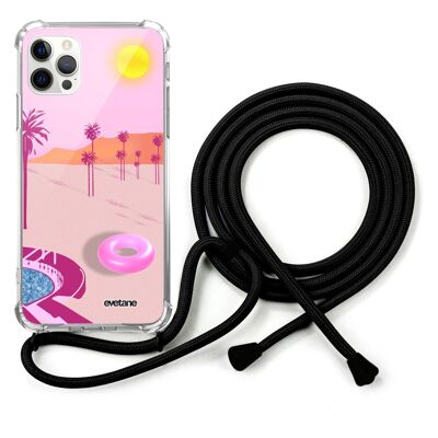 Coque cordon iPhone 12/12 Pro avec cordon noir - Desert Dream